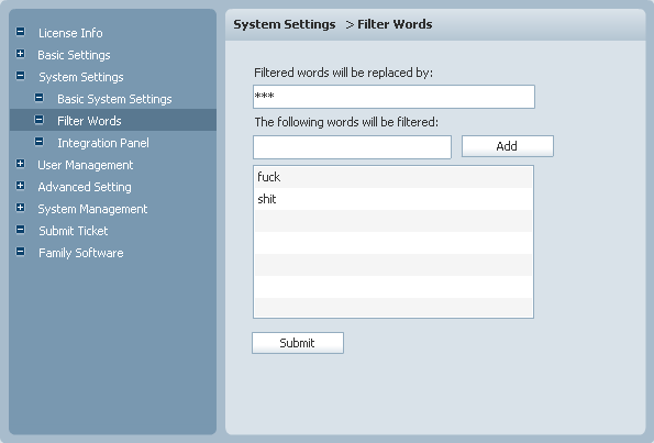 filter words user manual of 123 web messenger server software filter words