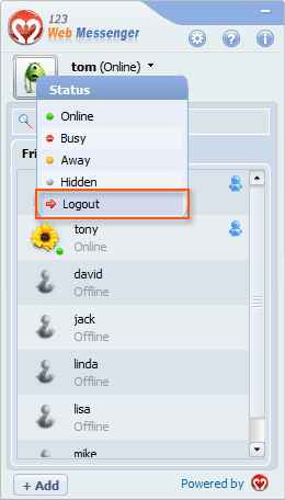 Show “logout” button below user status